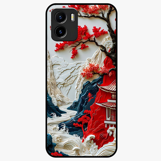 Whispers Of Sakura Waves Glass Case showing flat back view with cherry blossom wave artwork and glossy glass finish.