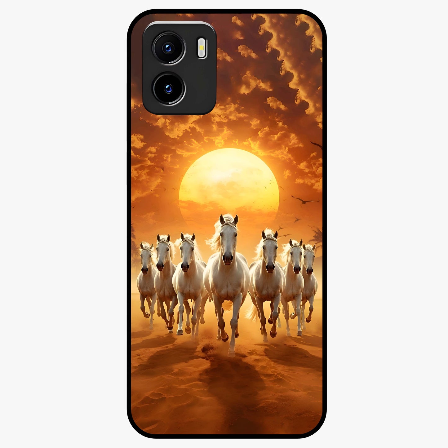 Wild Sunset Majesty Glass Case showing flat back view with majestic sunset landscape artwork and glossy glass finish.
