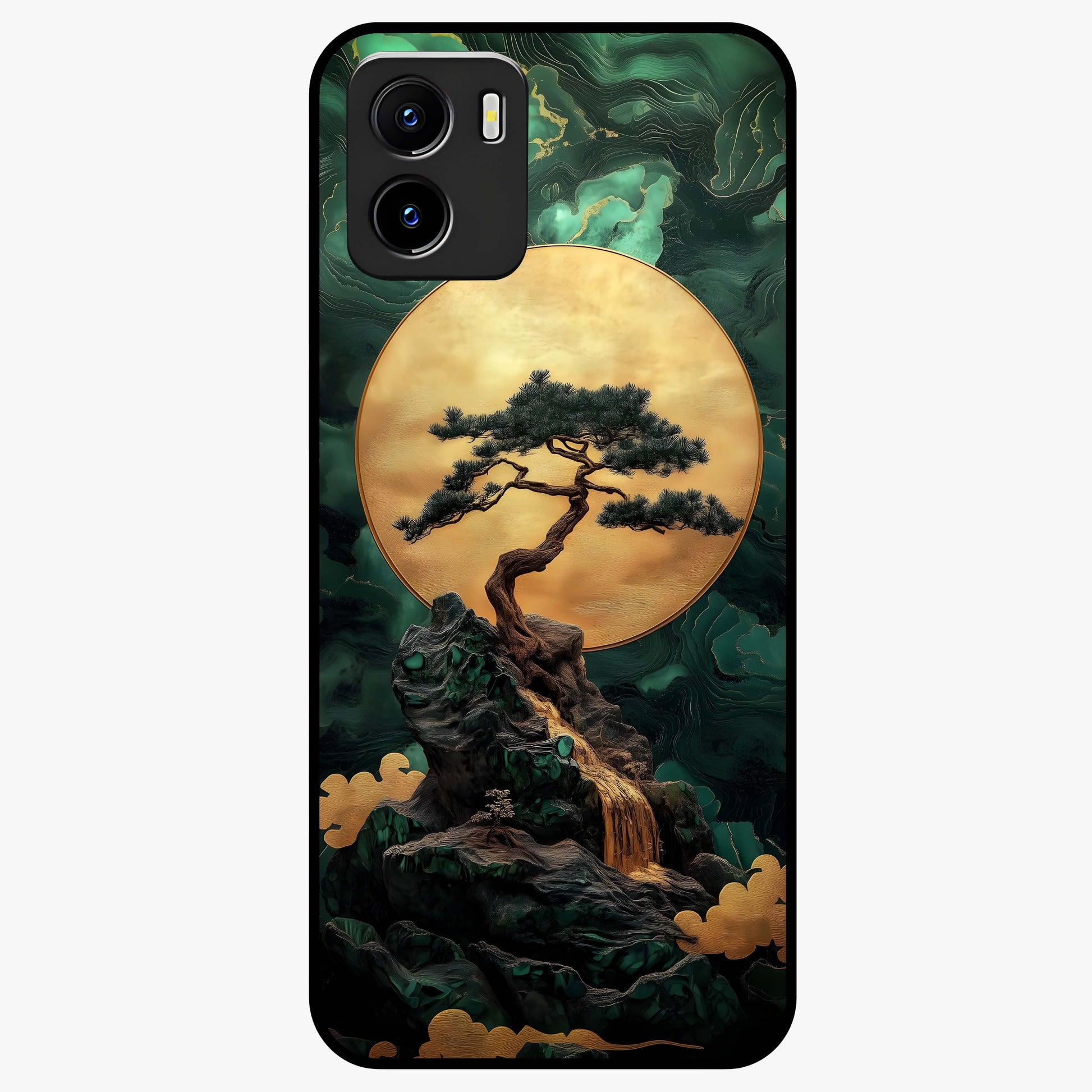 Zen Moon Rise Glass Case showing flat back view with calm moonrise artwork and glossy glass finish.