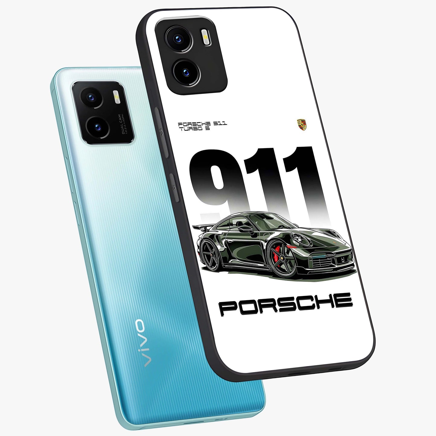 911 Turbo Dominance Glass Case displayed in premium angled mockup highlighting sporty car illustration and sleek glass surface.