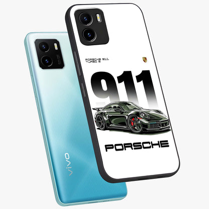 911 Turbo Dominance Glass Case displayed in premium angled mockup highlighting sporty car illustration and sleek glass surface.