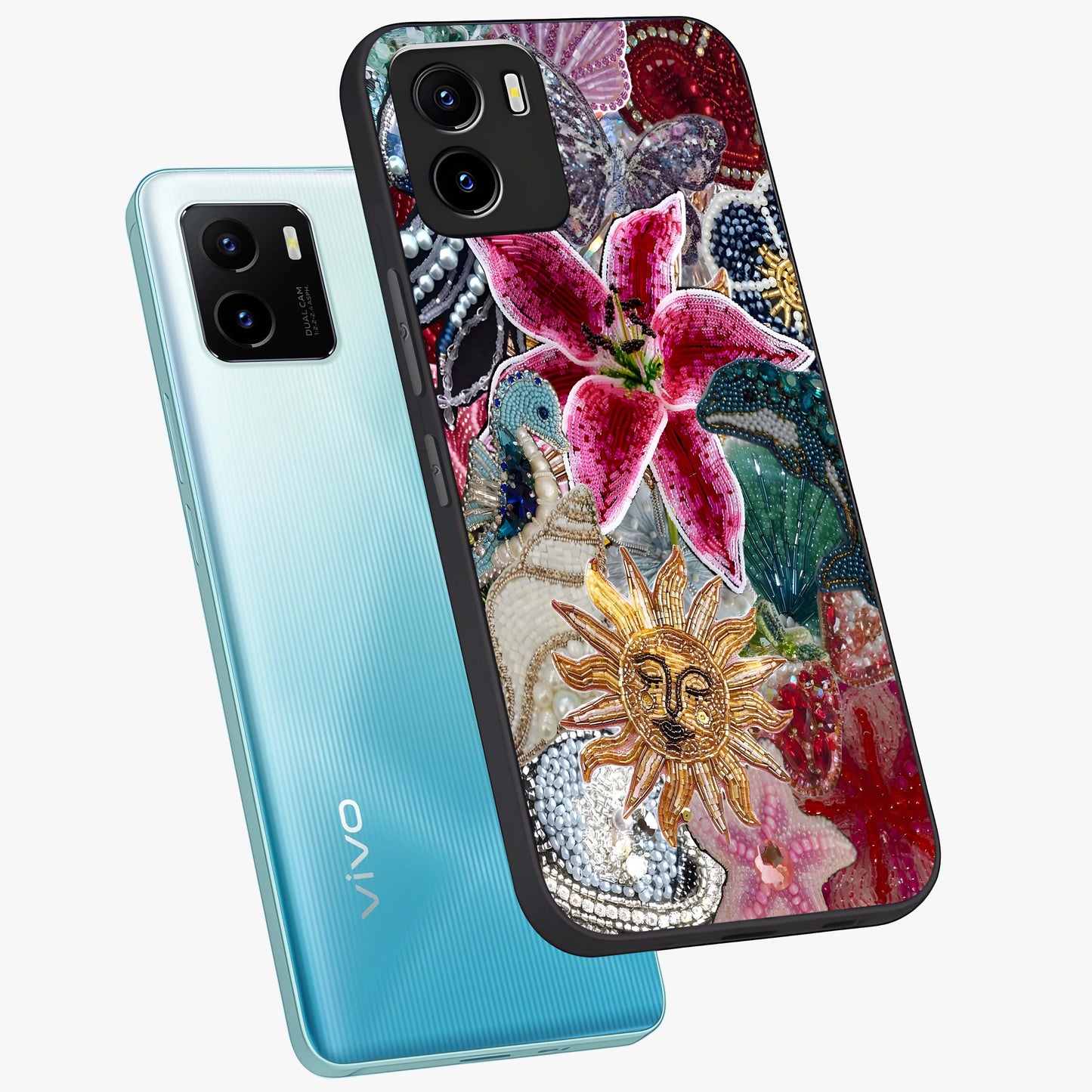 Beaded Garden Fantasy Glass Case displayed in angled mockup highlighting fantasy inspired floral bead pattern.