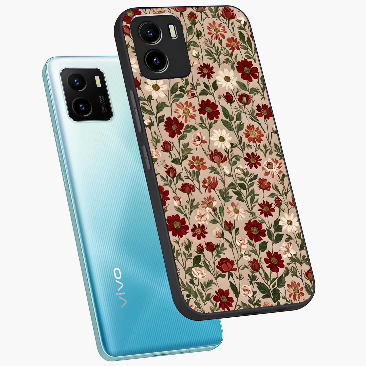 Biege Flower With Leaf Glass Case displayed in angled mockup highlighting minimal floral leaf design and elegant aesthetic.