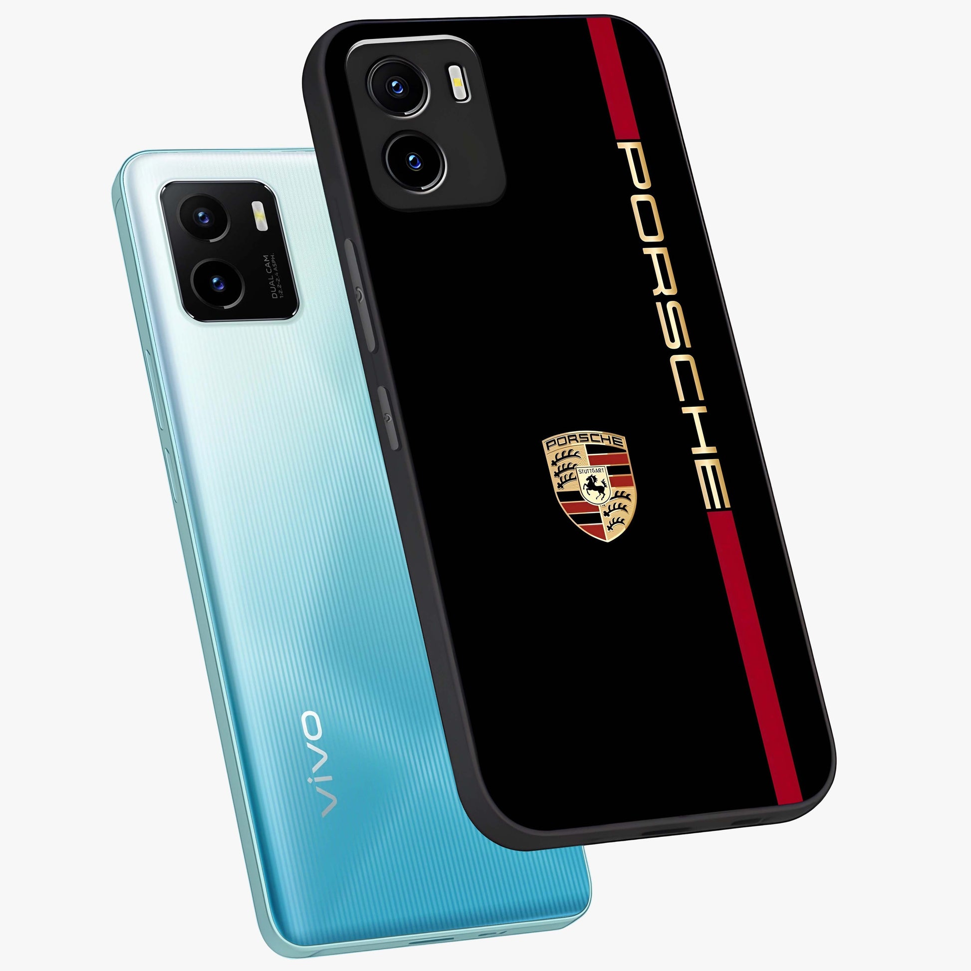 Black Minimal Porsche Glass Case displayed in angled mockup highlighting modern minimal car illustration and clean aesthetic design.