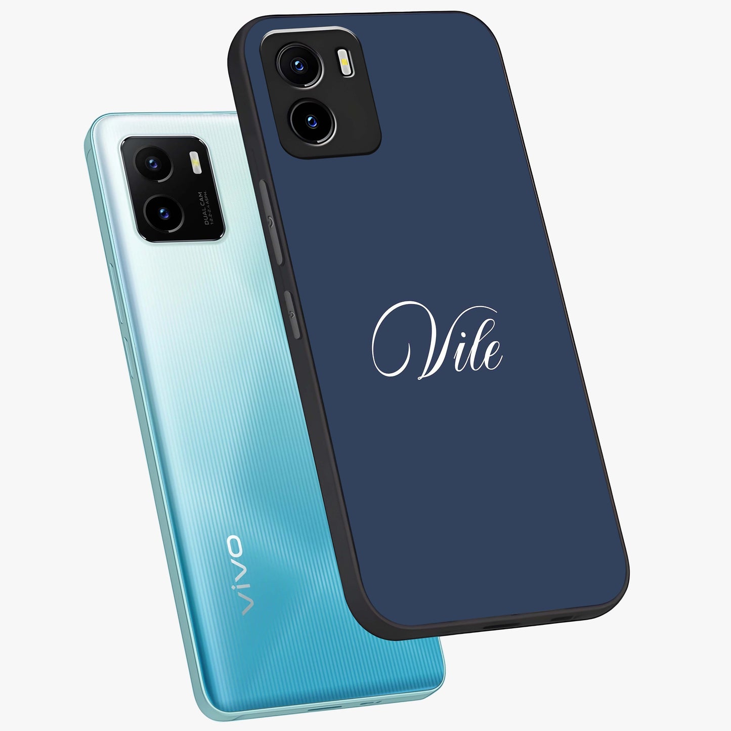 Blue Vintage Floral Pattern Glass Case showing flat back view with elegant vintage floral artwork and glossy glass finish.