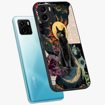 Celestial Black Cat Glass Case displayed in angled mockup highlighting cosmic black cat design with celestial aesthetic.