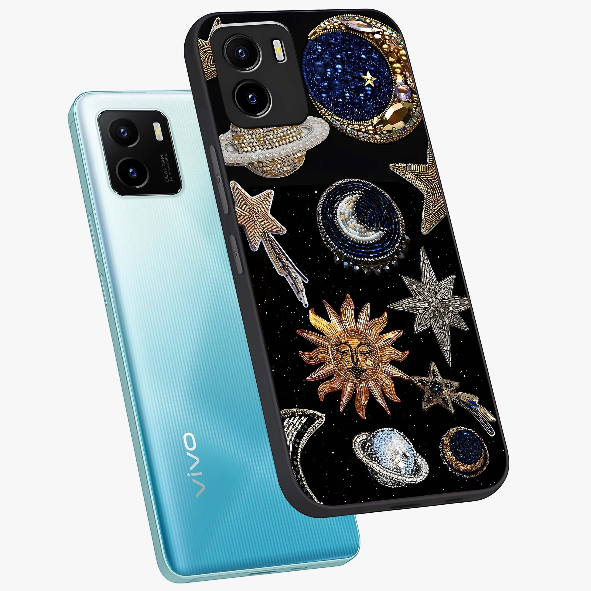 Celestial Gem Constellations Glass Case displayed in angled mockup highlighting gemstone inspired constellation design.