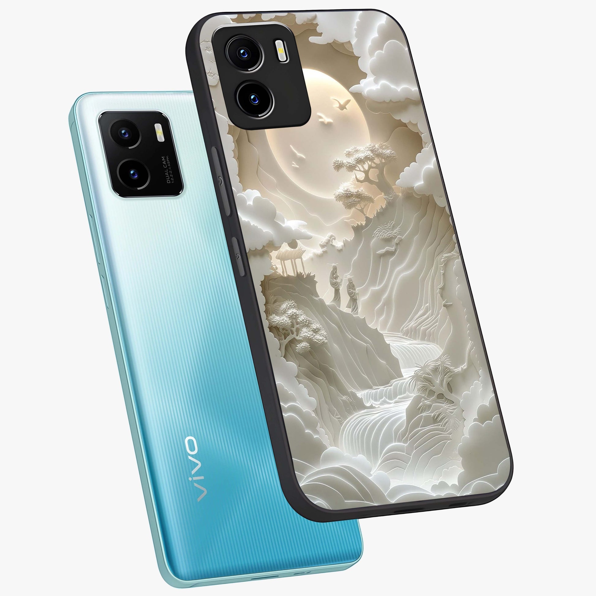 Celestial Origami Glass Case displayed in angled mockup highlighting geometric origami design with cosmic aesthetic theme.