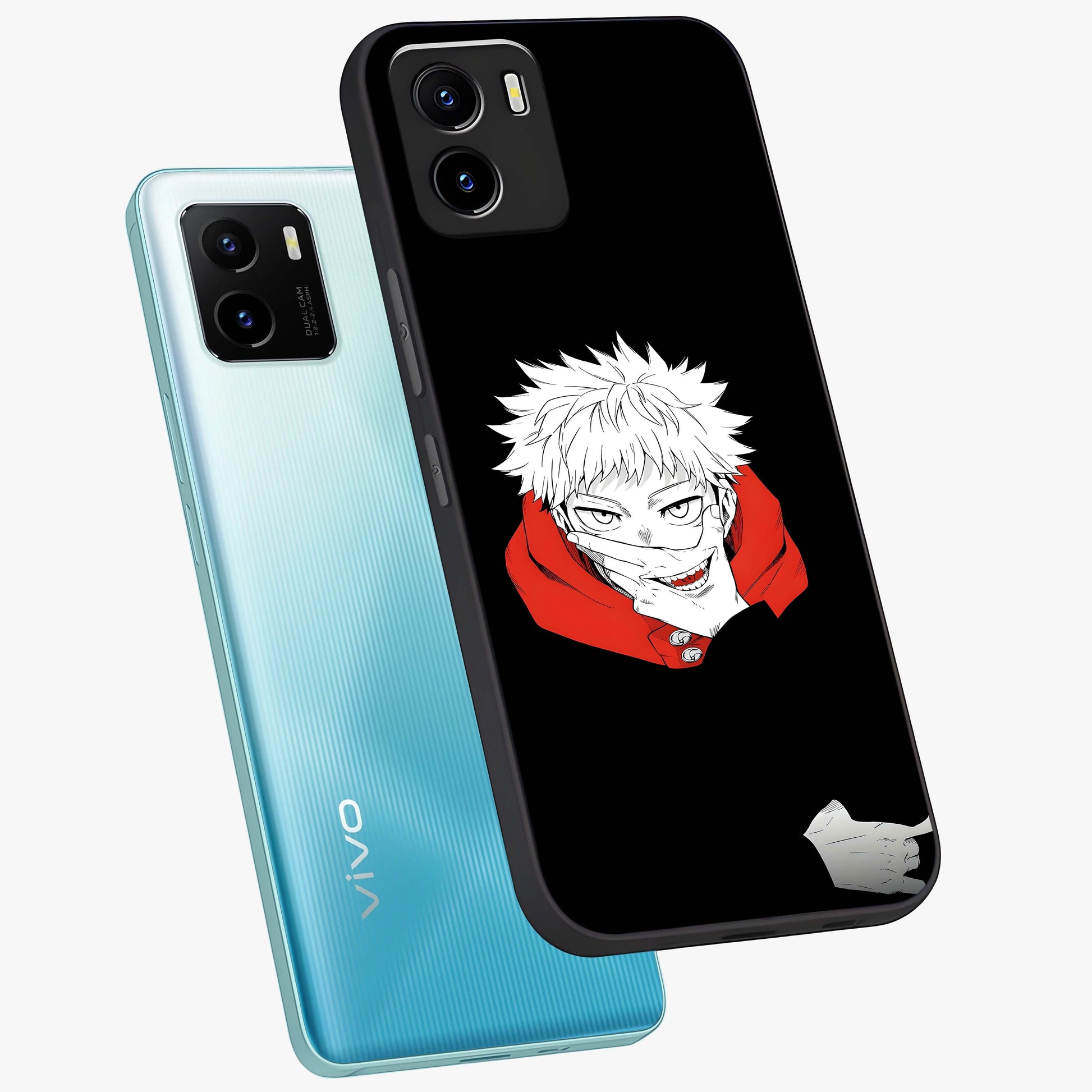 Crimson Chaos Smile Glass Case displayed in angled mockup highlighting edgy crimson smile design with graphic aesthetic.