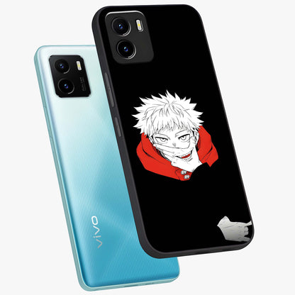 Crimson Chaos Smile Glass Case displayed in angled mockup highlighting edgy crimson smile design with graphic aesthetic.