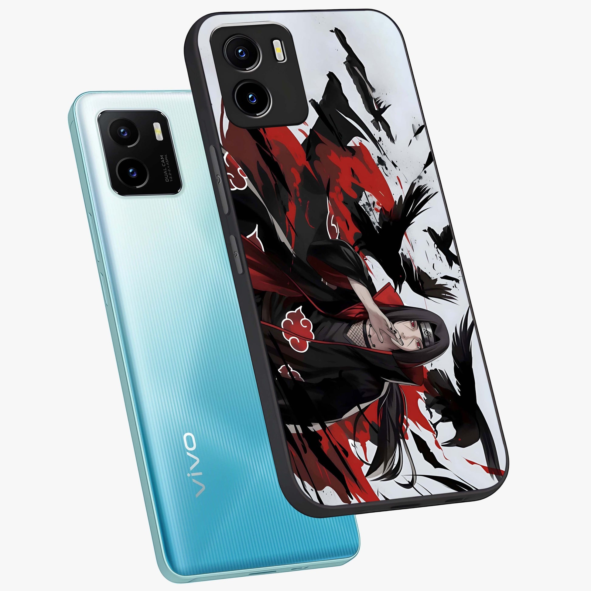 Crimson Crow Illusion Glass Case displayed in angled mockup highlighting mysterious crow graphic with dark aesthetic style.