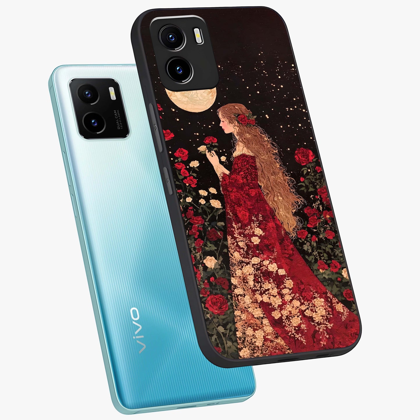 Crimson Dreams Glass Case displayed in angled mockup highlighting soft crimson aesthetic design with artistic theme.
