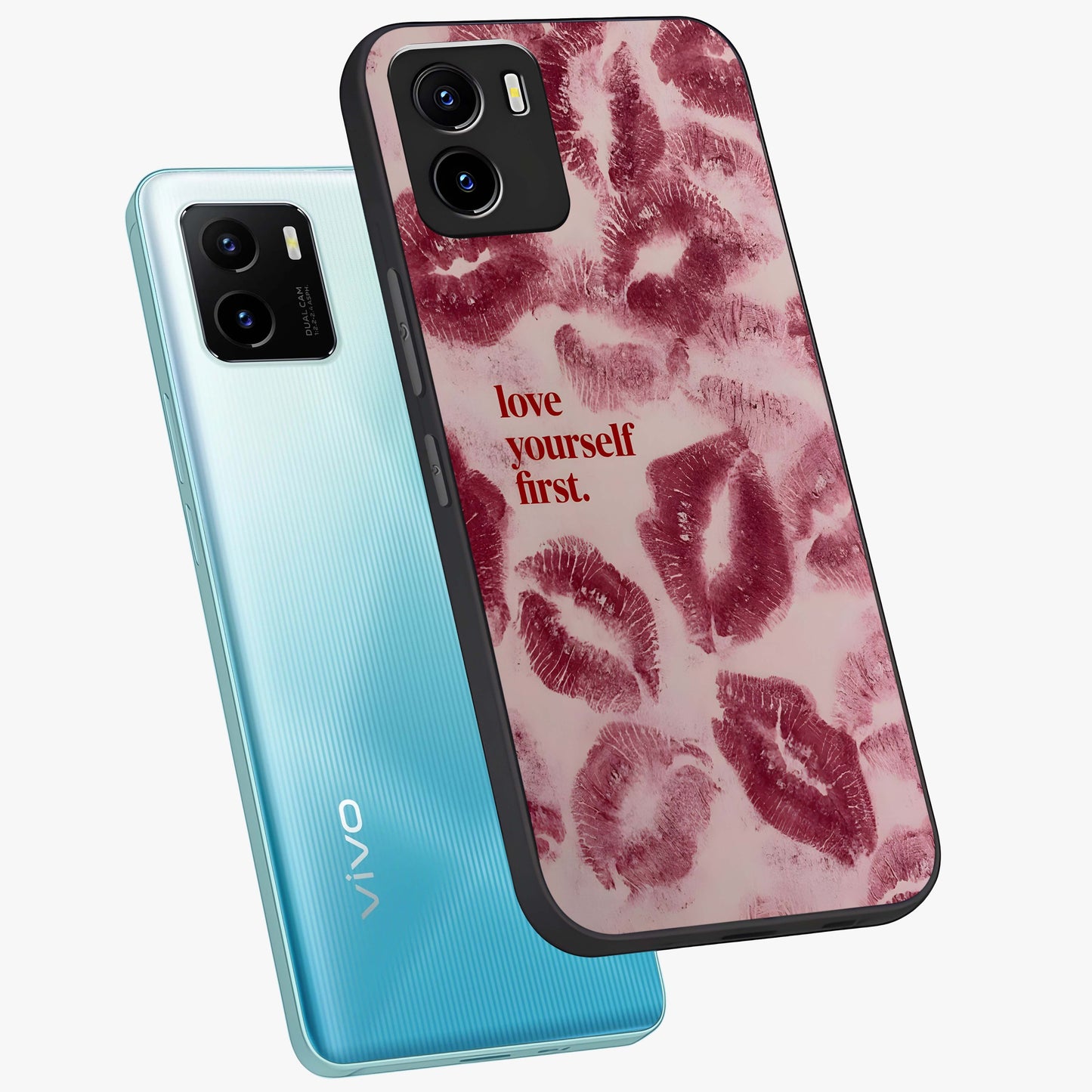 Crimson Kiss Love Glass Case displayed in angled mockup highlighting bold love inspired design with modern aesthetic style.