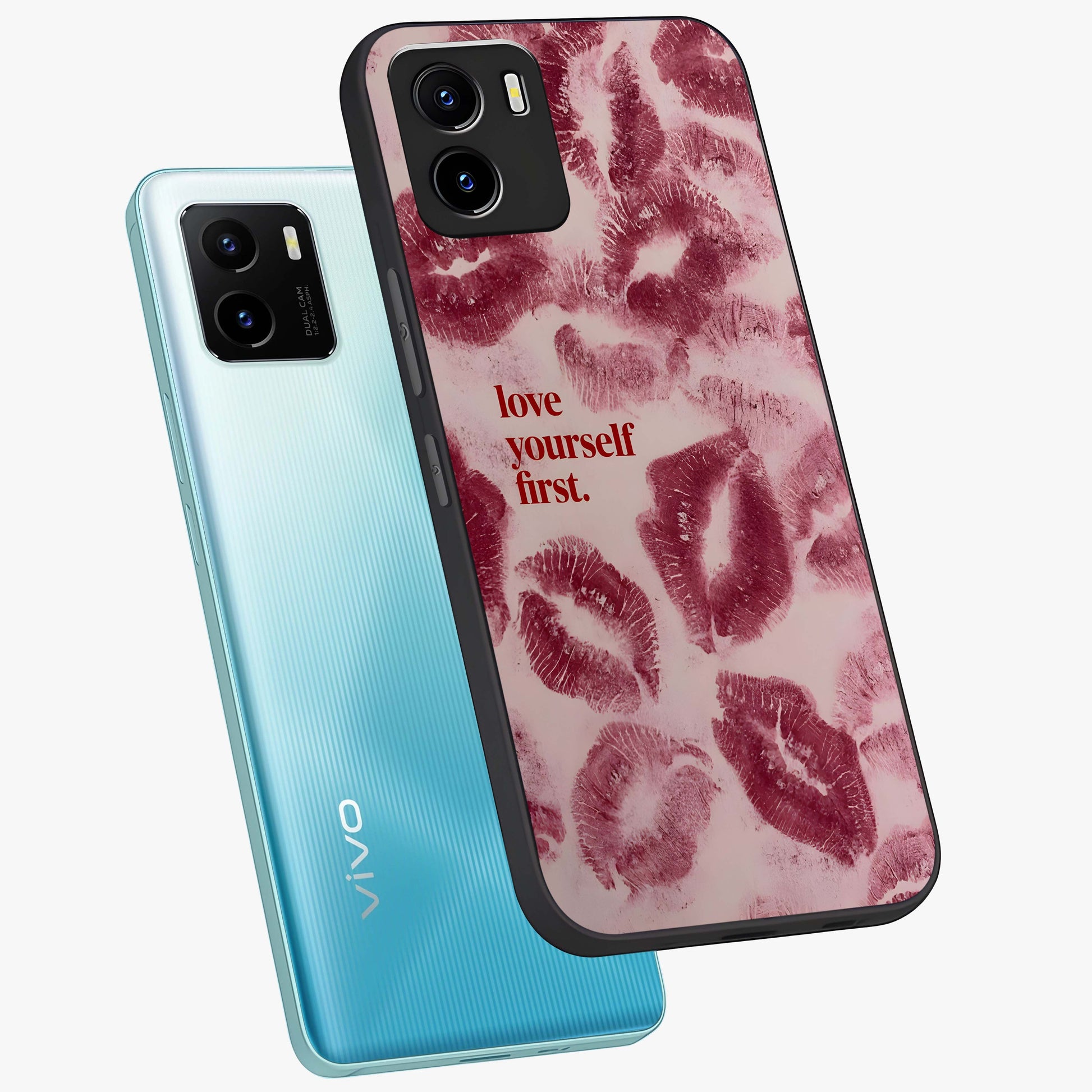Crimson Kiss Love Glass Case displayed in angled mockup highlighting bold love inspired design with modern aesthetic style.