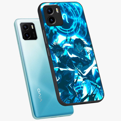 Cursed Energy Clash Glass Case displayed in angled mockup highlighting powerful battle inspired graphic with anime style aesthetic.