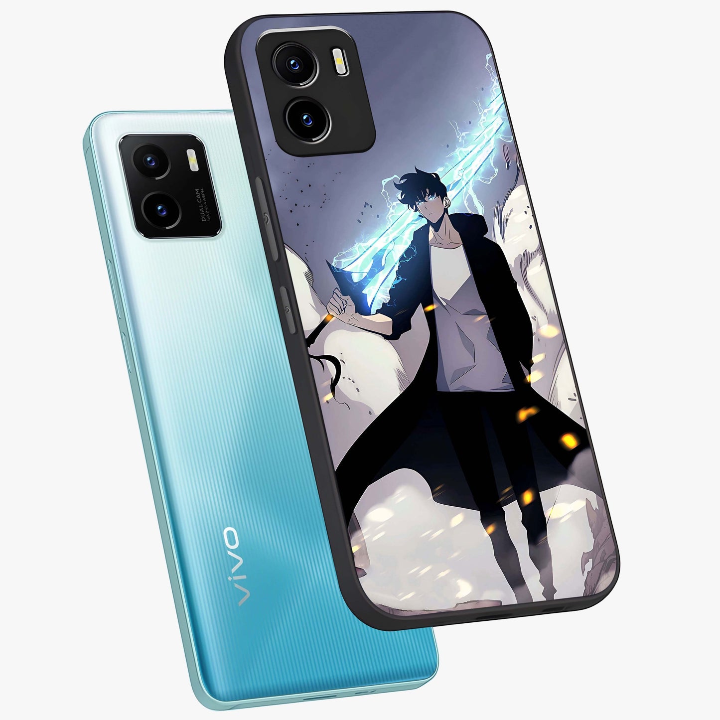 Dark Lightning Anime Warrior Glass Case displayed in angled mockup highlighting powerful lightning themed anime illustration.