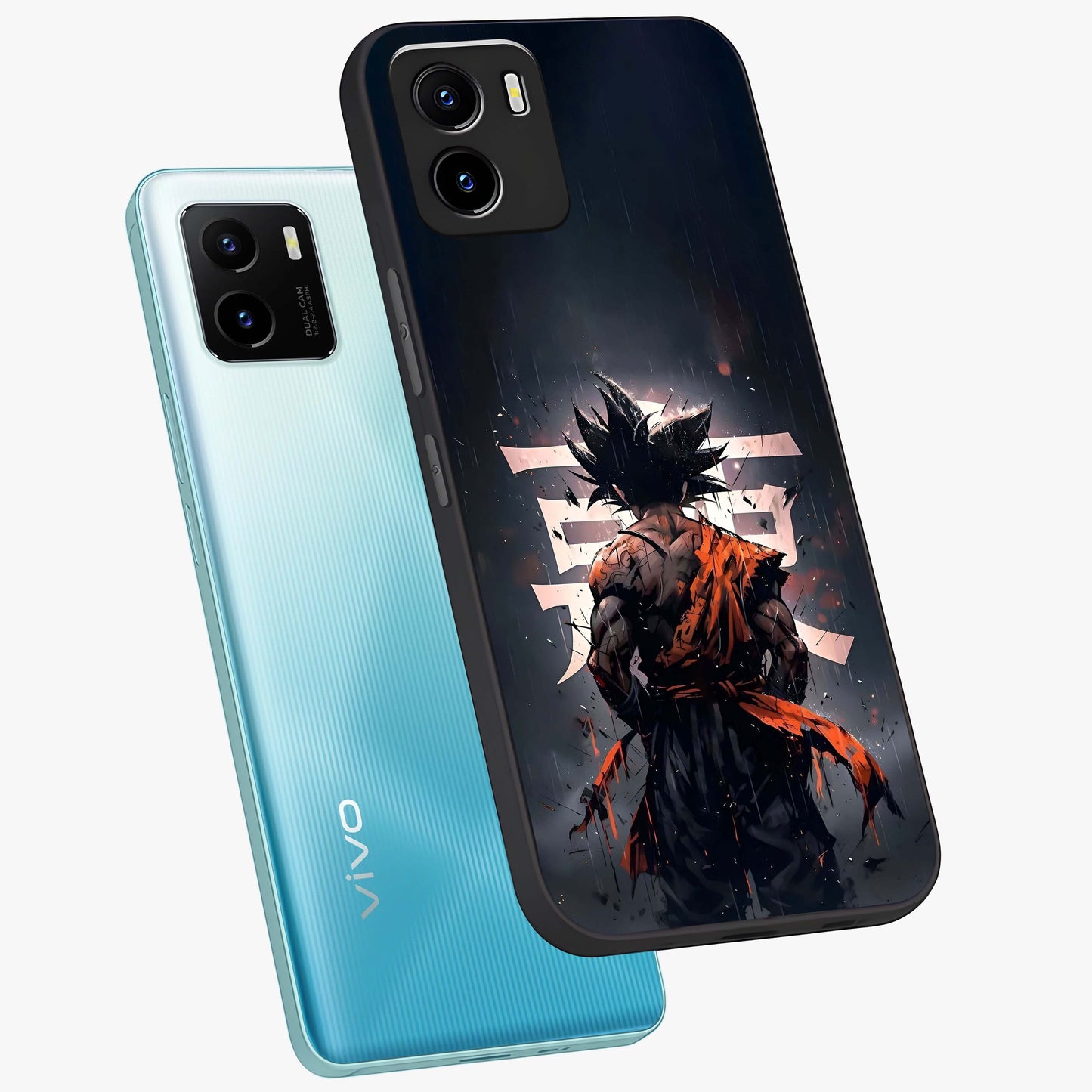 Dark Warrior In Rain Glass Case displayed in angled mockup highlighting dramatic warrior illustration with dark rain aesthetic.