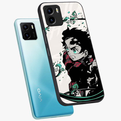 Demon Slayer Glass Case displayed in angled mockup highlighting dramatic anime character design with action aesthetic.