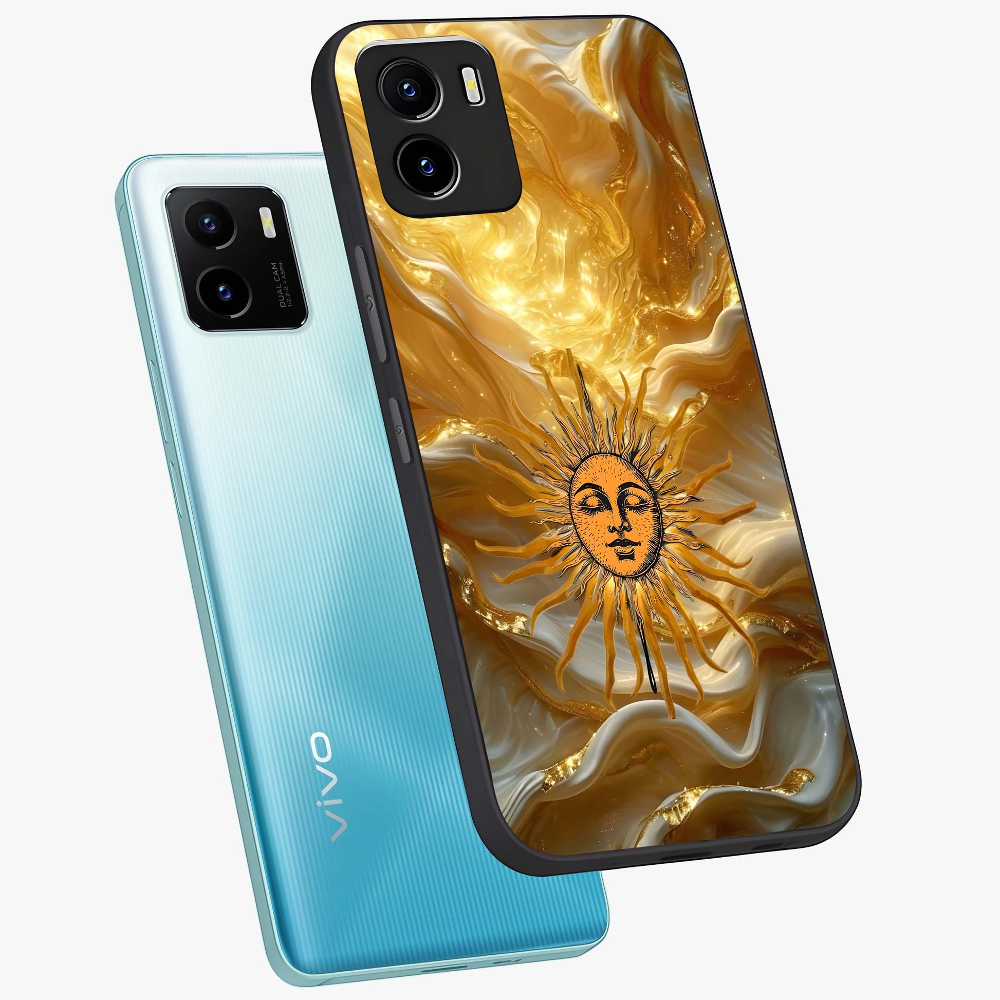 Eternal Golden Glow Glass Case displayed in angled mockup highlighting glowing golden aesthetic design with elegant style.