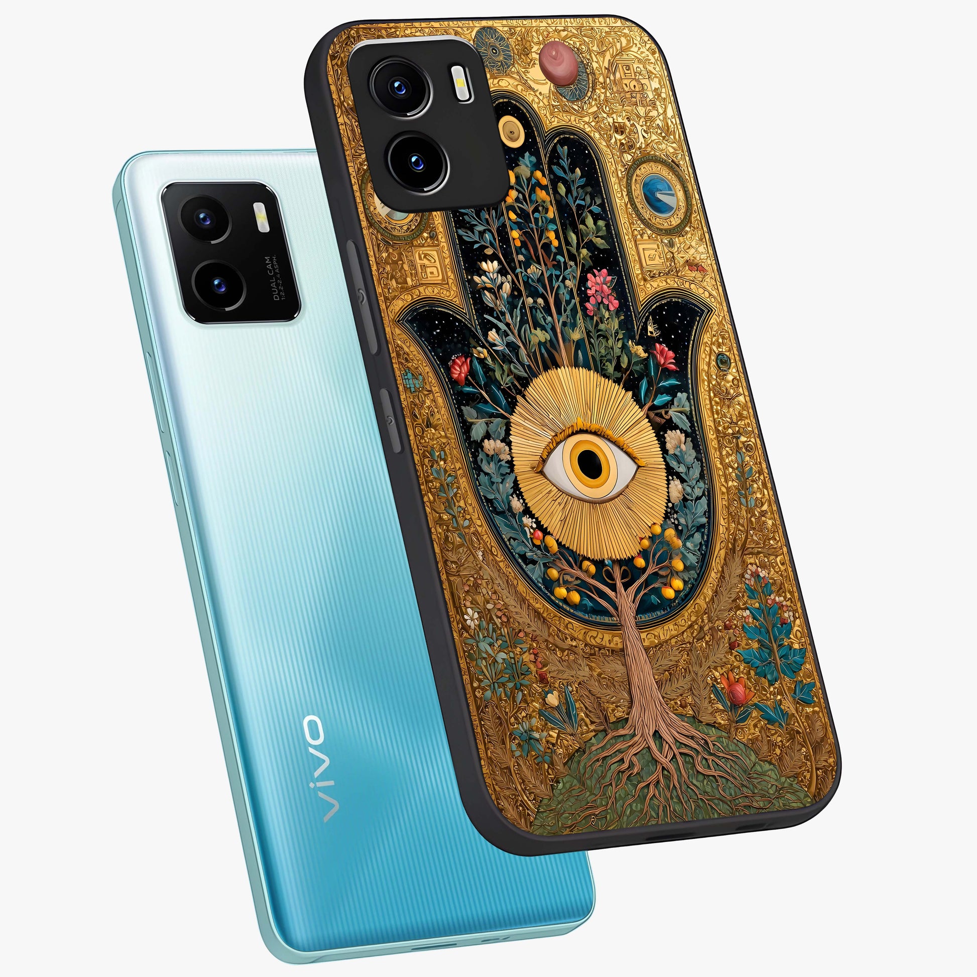 Ethereal Evil Eye Glass Case displayed in angled mockup highlighting protective evil eye symbol with spiritual aesthetic design.