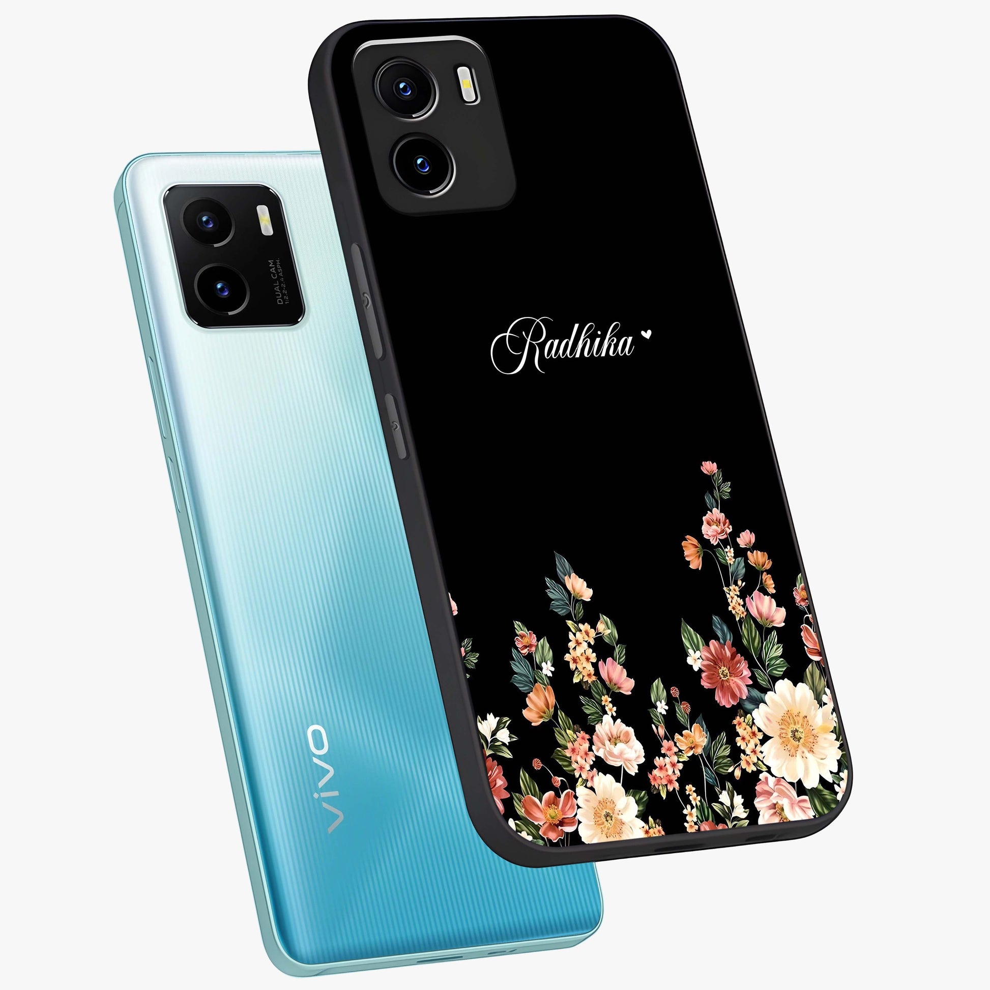 Floral Design With a Custom Personalized Name Glass Case displayed in angled mockup highlighting elegant floral pattern with custom name feature.