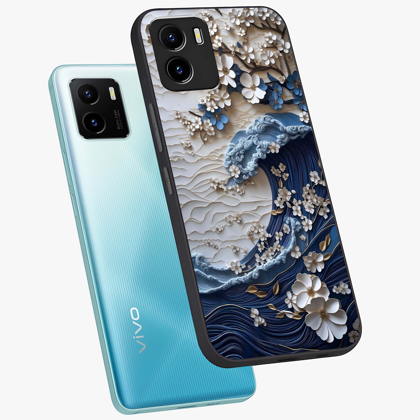 Floral Wave Origami Glass Case displayed in angled mockup highlighting geometric origami flower design with modern aesthetic style.