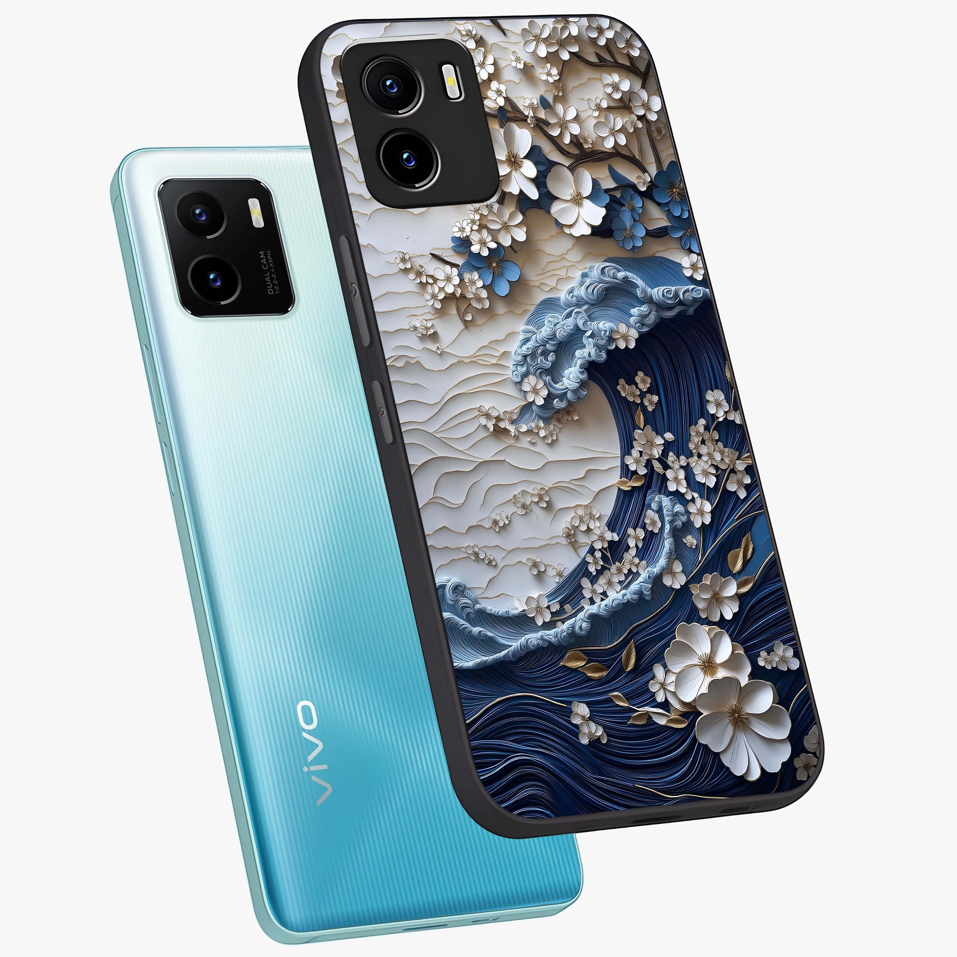 Floral Wave Origami Glass Case displayed in angled mockup highlighting geometric origami flower design with modern aesthetic style.