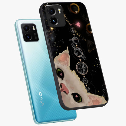 Galactic Cat Glass Case displayed in angled mockup highlighting celestial feline illustration with galaxy aesthetic style.