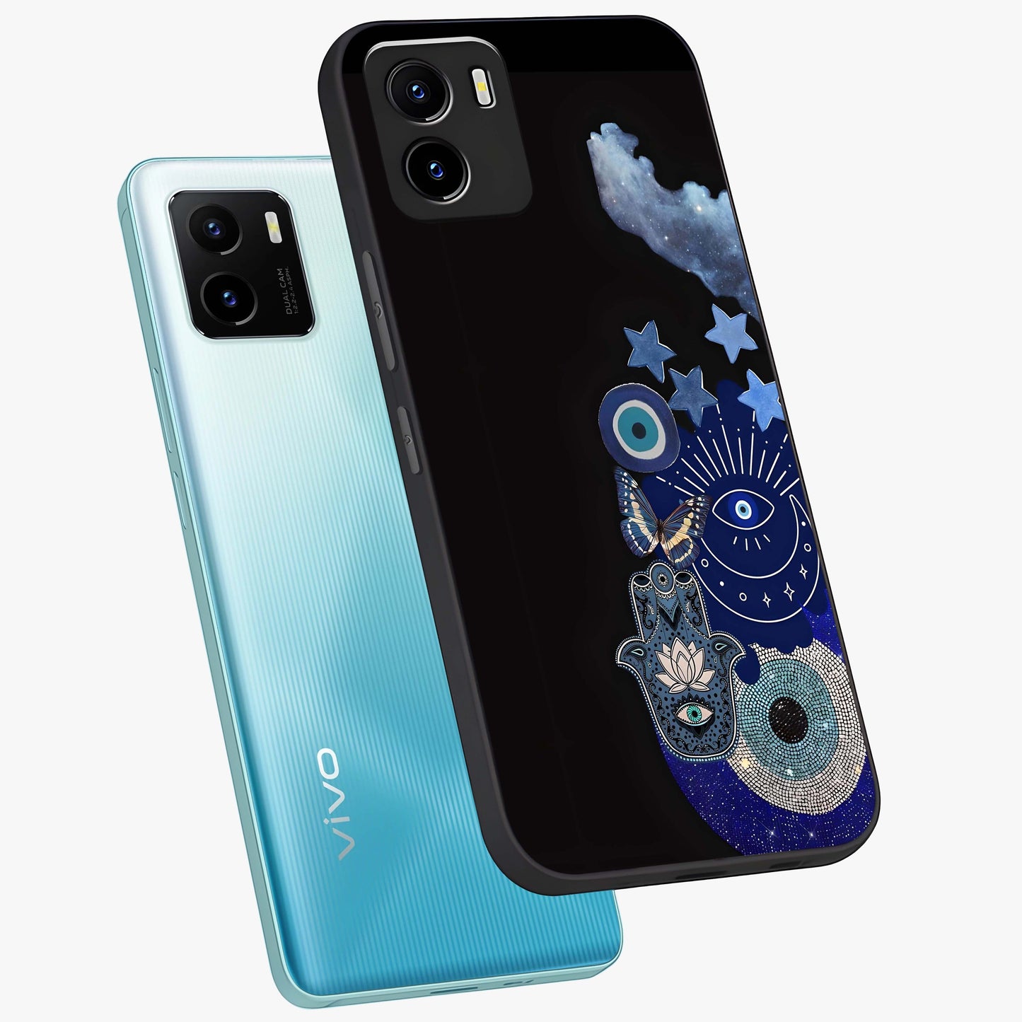 Galactic Charm Cluster Glass Case displayed in angled mockup highlighting luminous galaxy inspired design with dreamy aesthetic.