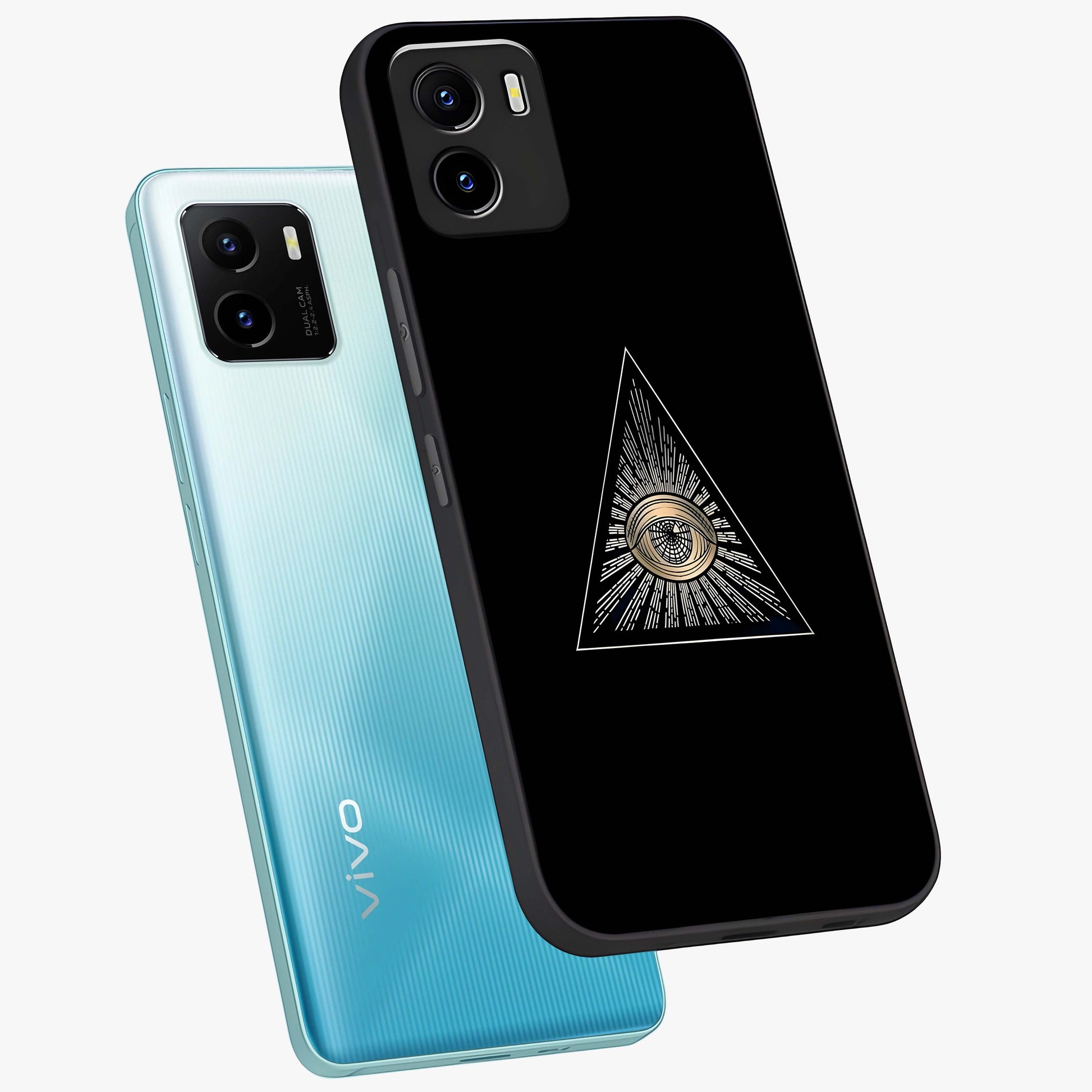 Illuminati Evil Glass Case displayed in angled mockup highlighting dark occult inspired design with bold aesthetic style.