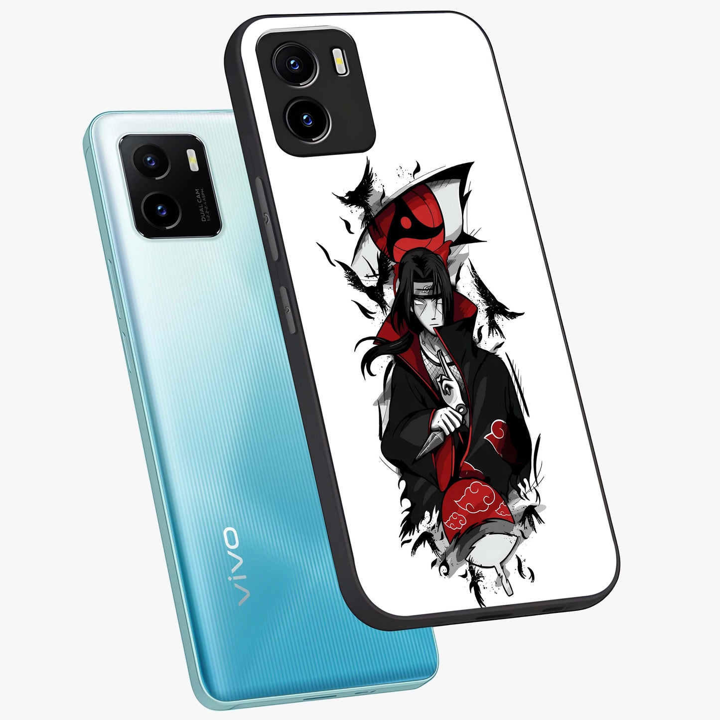 Itachi Limited Edition Naruto Anime Glass Case displayed in angled mockup highlighting dramatic anime illustration with bold action aesthetic.