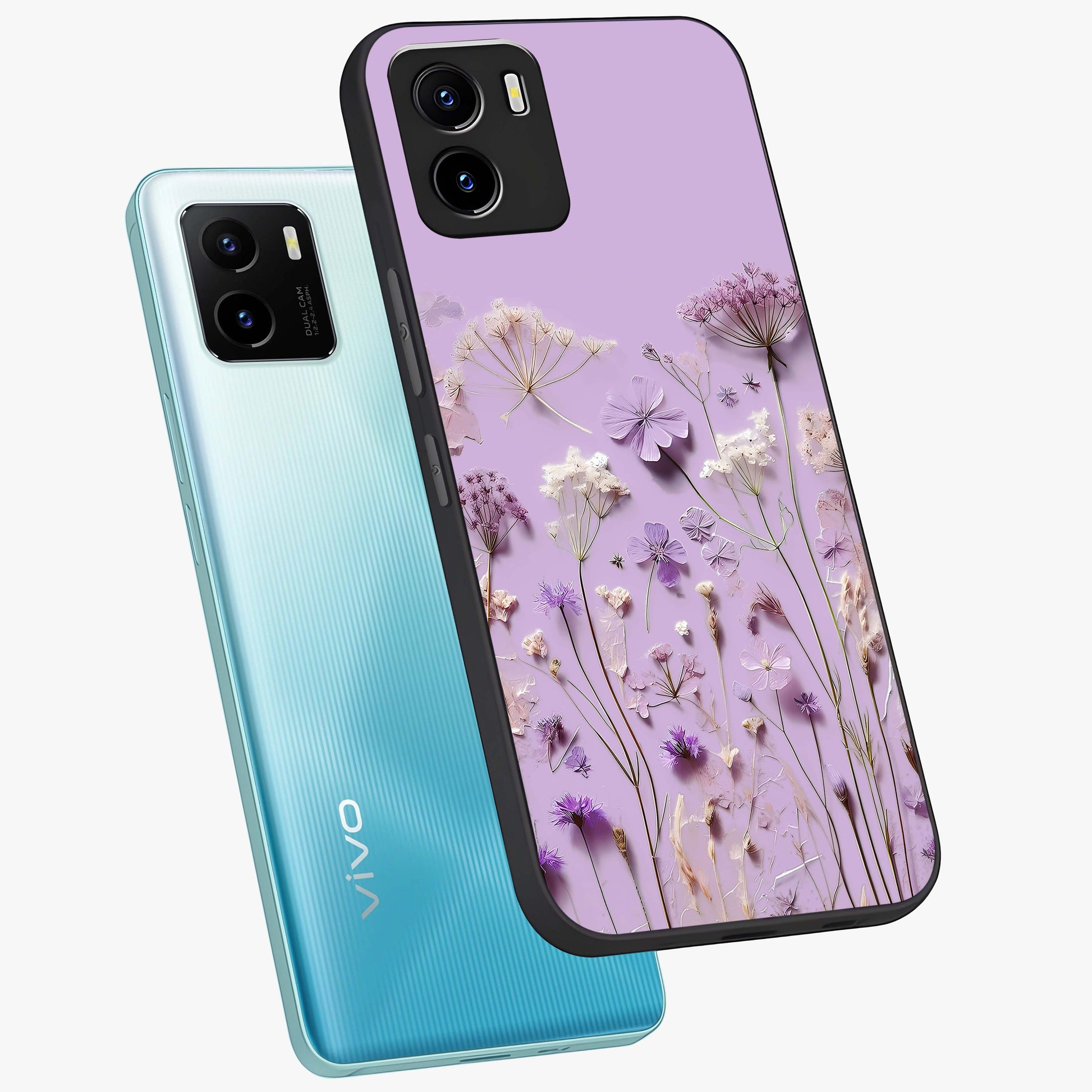 Lavender Blossom Dream Glass Case displayed in angled mockup highlighting dreamy lavender flower design with calming aesthetic style.
