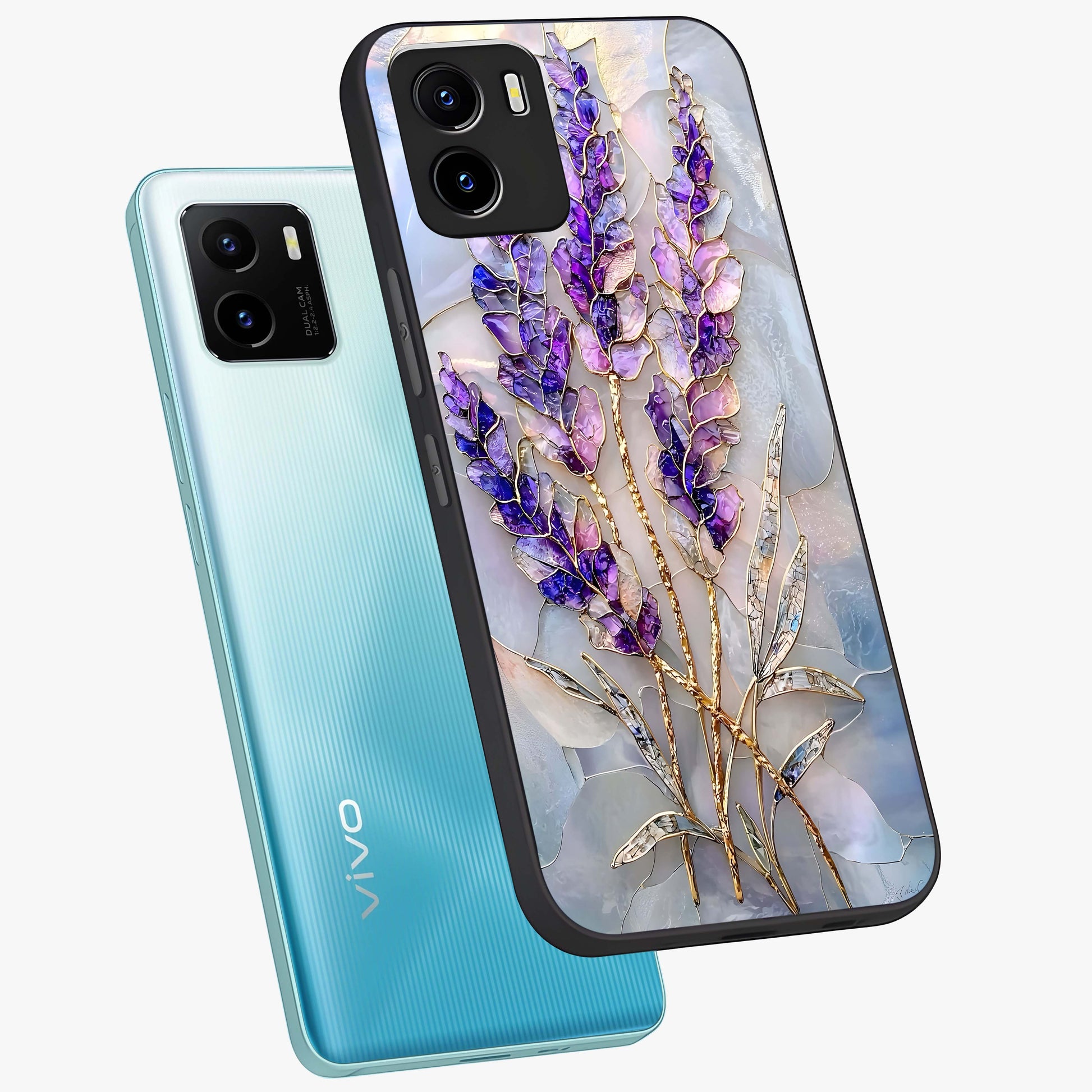 Lavender Dream Glow Glass Case displayed in angled mockup highlighting dreamy purple glow design with soft artistic style.