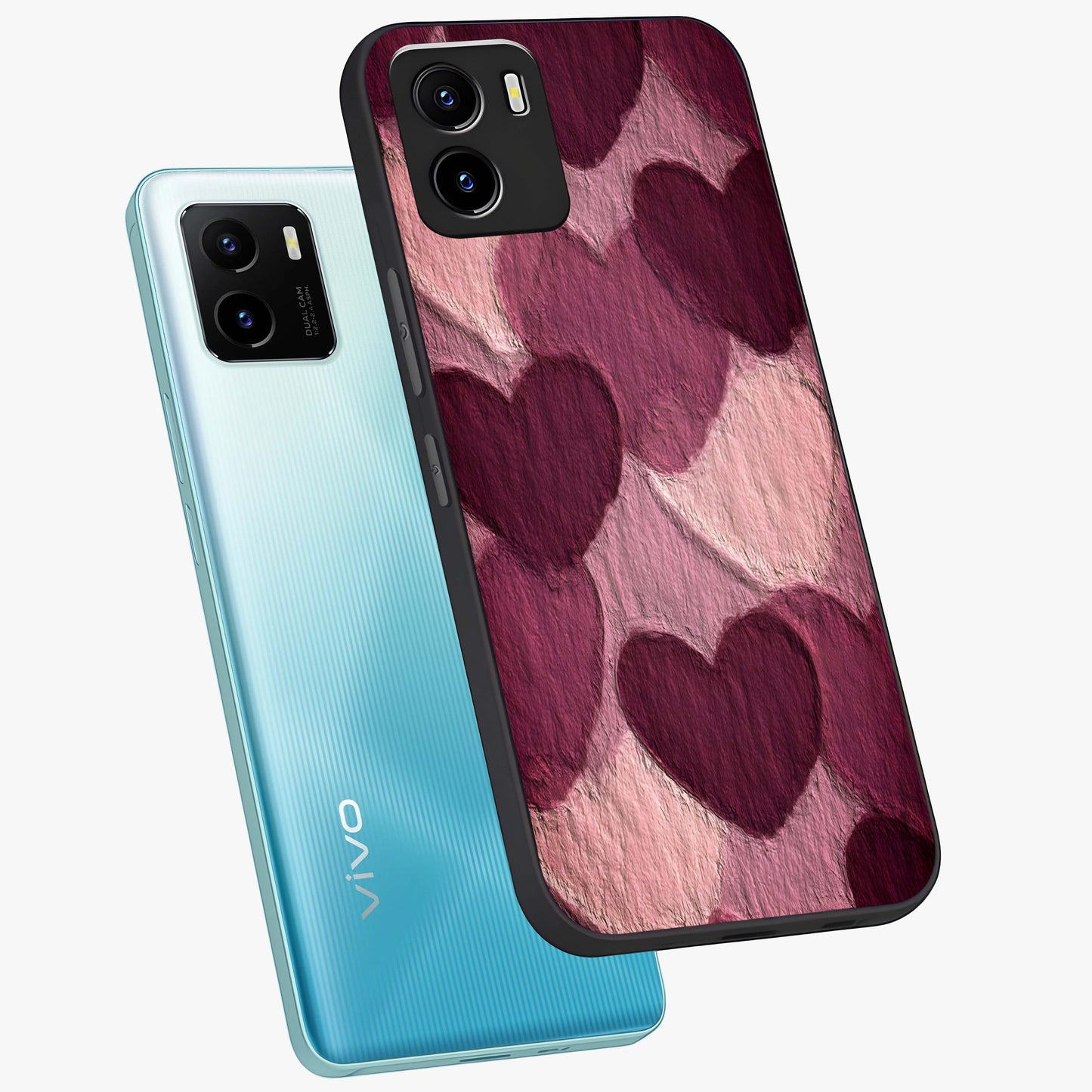 Layered Paper Hearts Glass Case displayed in angled mockup highlighting creative paper craft heart design with romantic aesthetic.