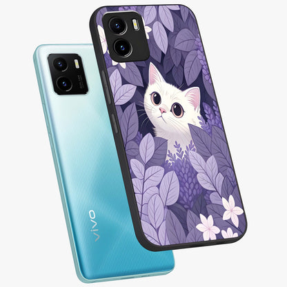 Lilac Hide Peek Cat Glass Case displayed in angled mockup highlighting playful feline illustration with lilac aesthetic design.