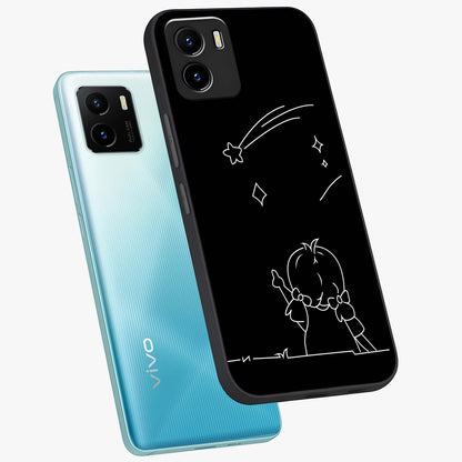 Line Art Girl With Shooting Stars Glass Case displayed in angled mockup highlighting elegant line art design with dreamy star aesthetic.