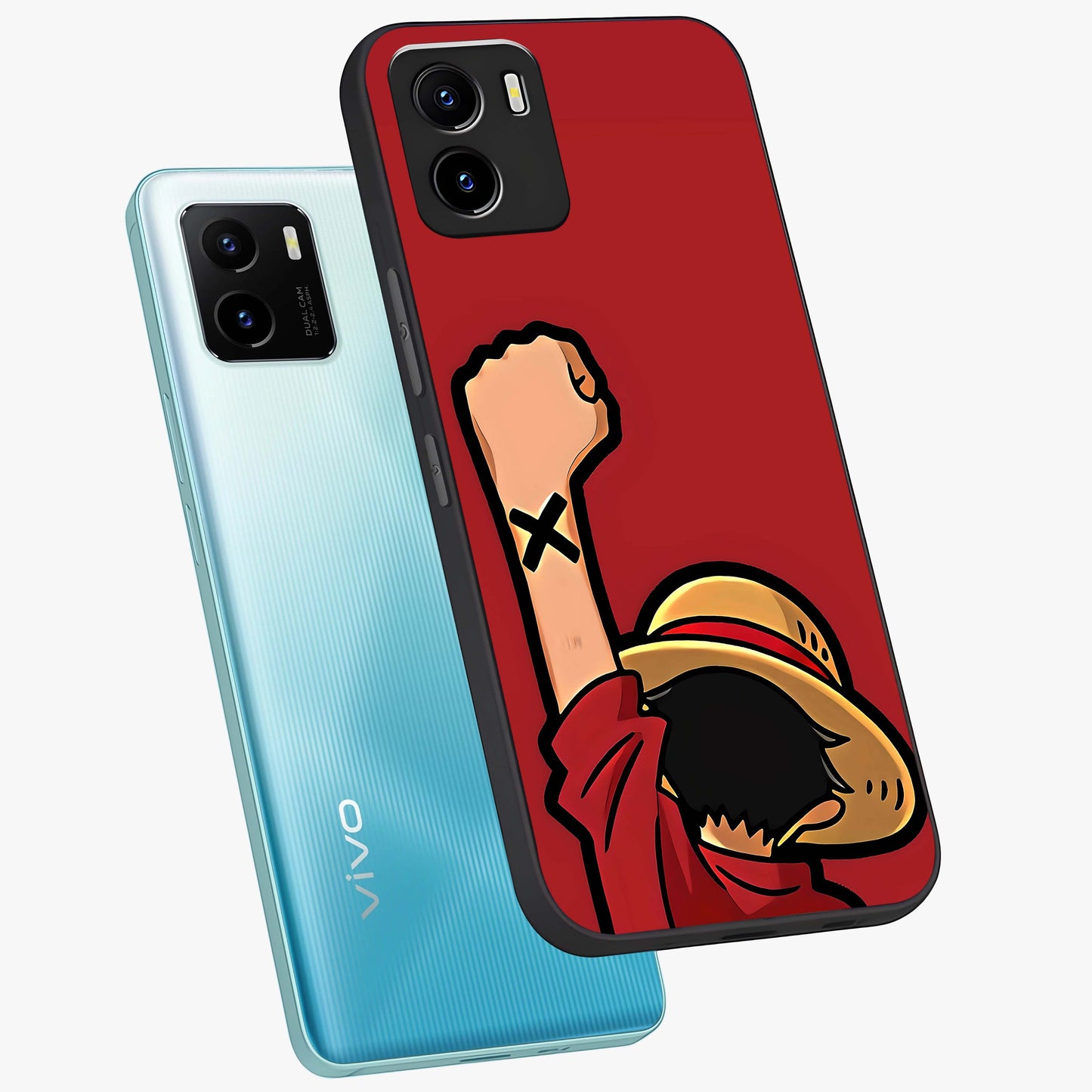 Luffy X Spirit Glass Case displayed in angled mockup highlighting powerful anime design with energetic action aesthetic.