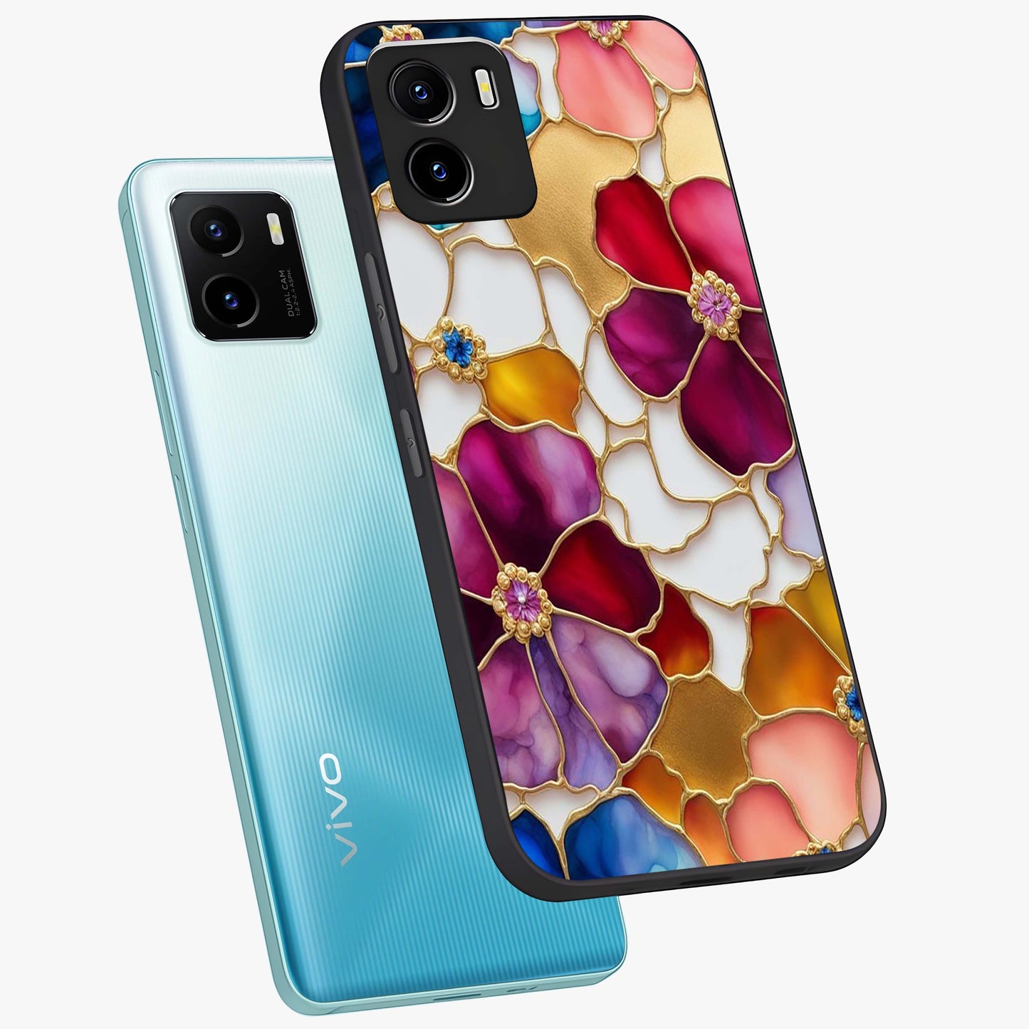 Marble Flower Pattern Glass Case displayed in angled mockup highlighting elegant marble floral design with modern aesthetic.