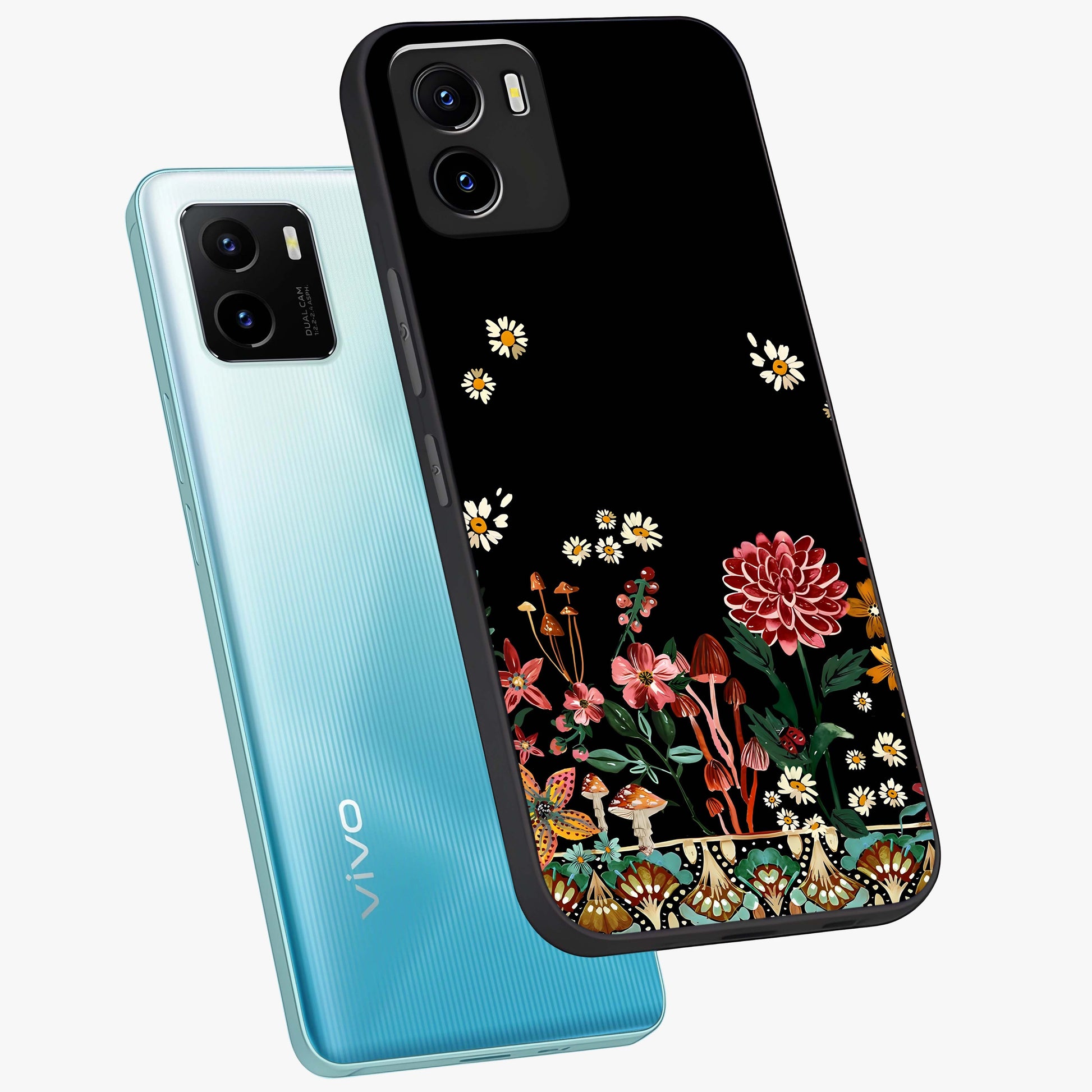 Midnight Bloom Pattern Glass Case displayed in angled mockup highlighting elegant flower design with midnight aesthetic style.