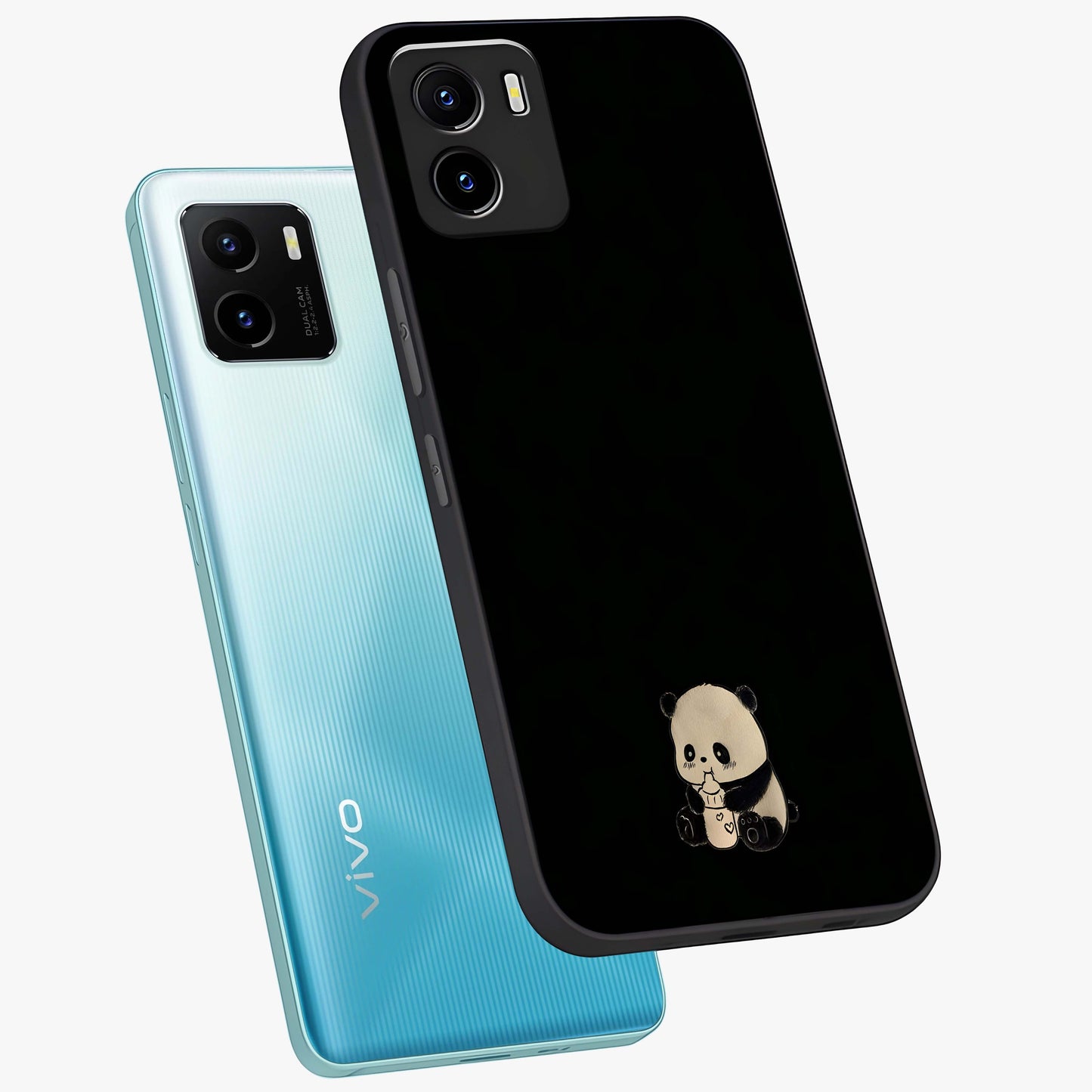 Midnight Panda Love Glass Case displayed in angled mockup highlighting adorable panda illustration with midnight aesthetic.