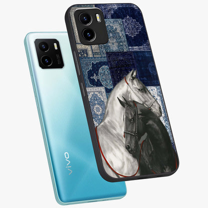 Midnight Stallion Blues Glass Case displayed in angled mockup highlighting powerful stallion illustration with deep midnight tones.
