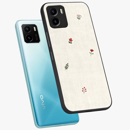 Minimalistic Blue With White Flower Pattern Glass Case displayed in angled mockup highlighting simple floral design with minimal aesthetic.