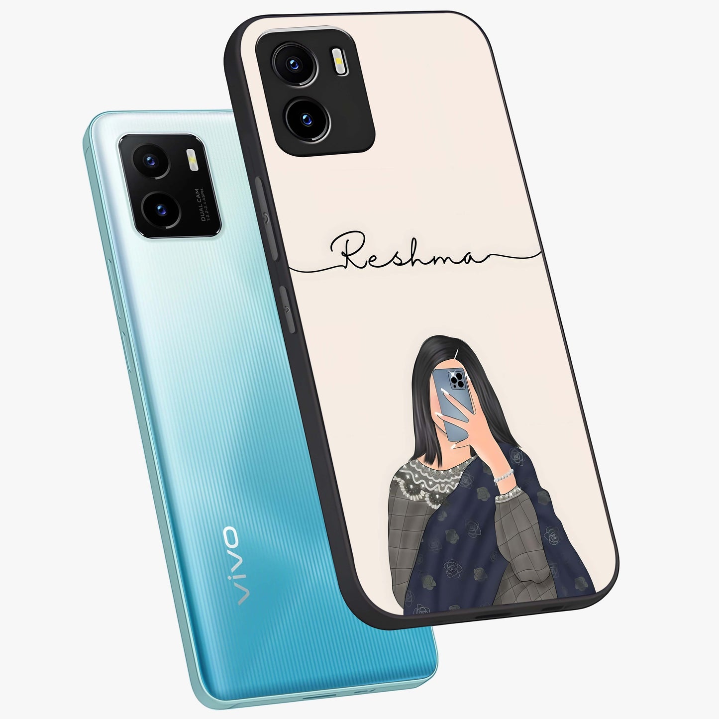 Mirror Mood Muse With Custom Name Glass Case displayed in angled mockup highlighting aesthetic mirror inspired design with custom name feature.
