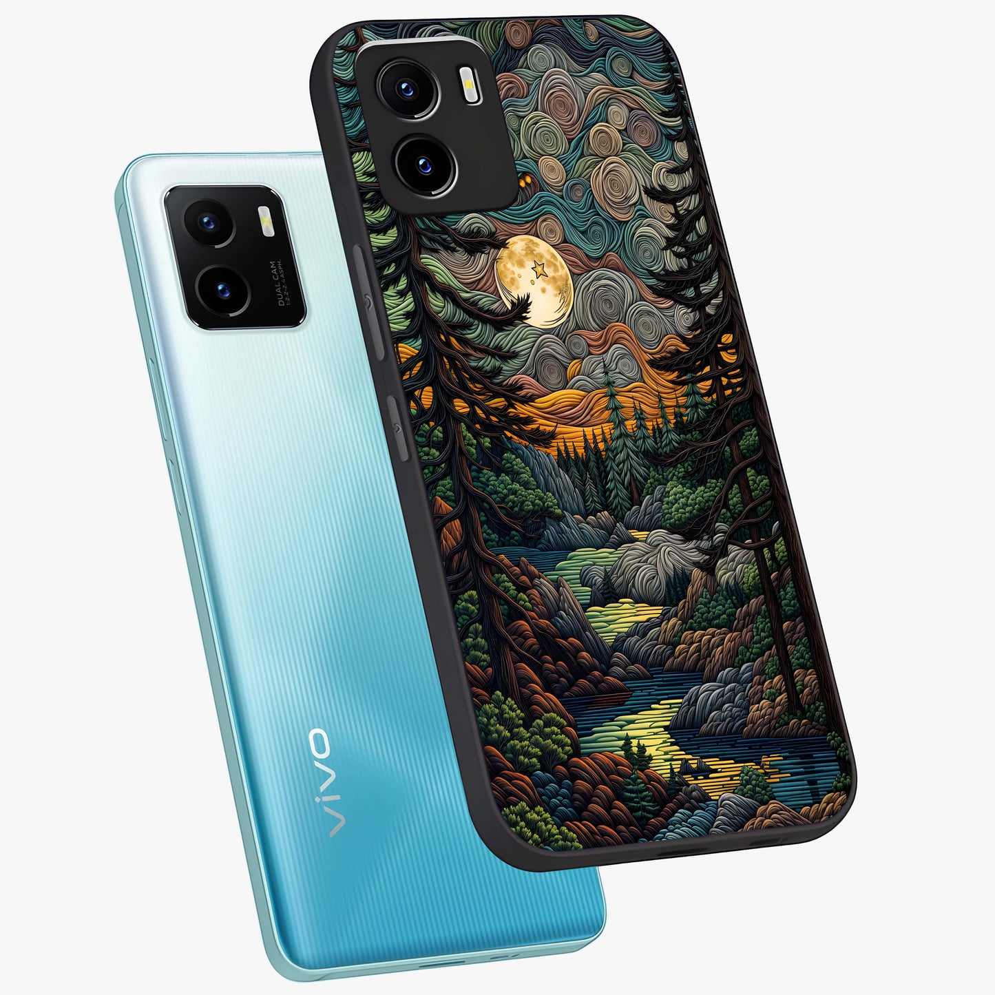 Moonlight Forest Dream Glass Case displayed in angled mockup highlighting dreamy forest design with glowing moon aesthetic.