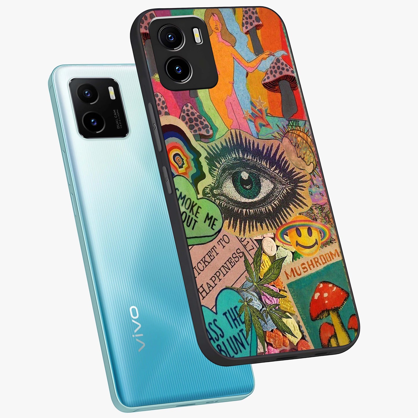 Mystic Eye Wonderland Glass Case displayed in angled mockup highlighting magical eye illustration with dreamy aesthetic.