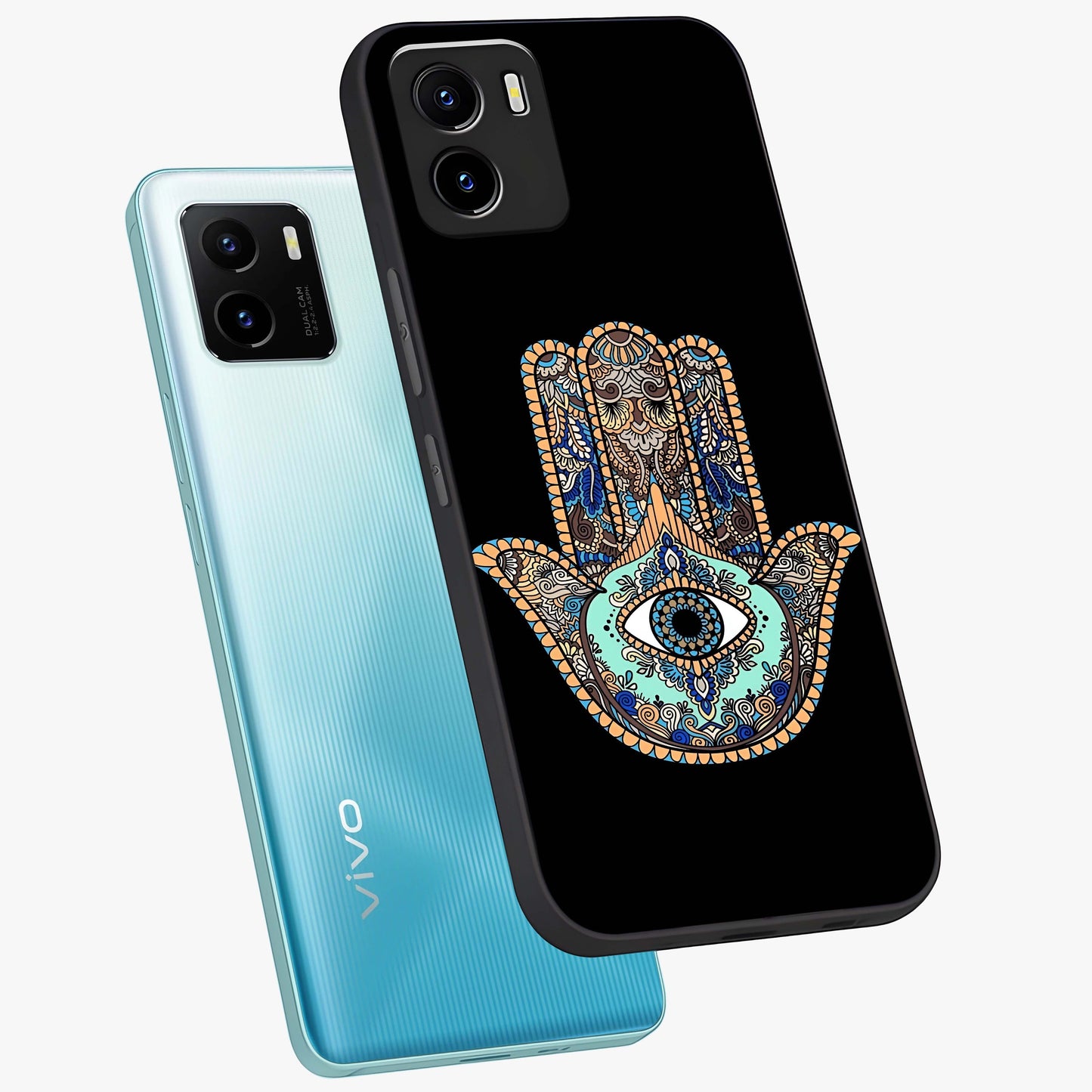 Mystic Hamsa Eye Glass Case displayed in angled mockup highlighting spiritual hamsa symbol with mystical aesthetic style.