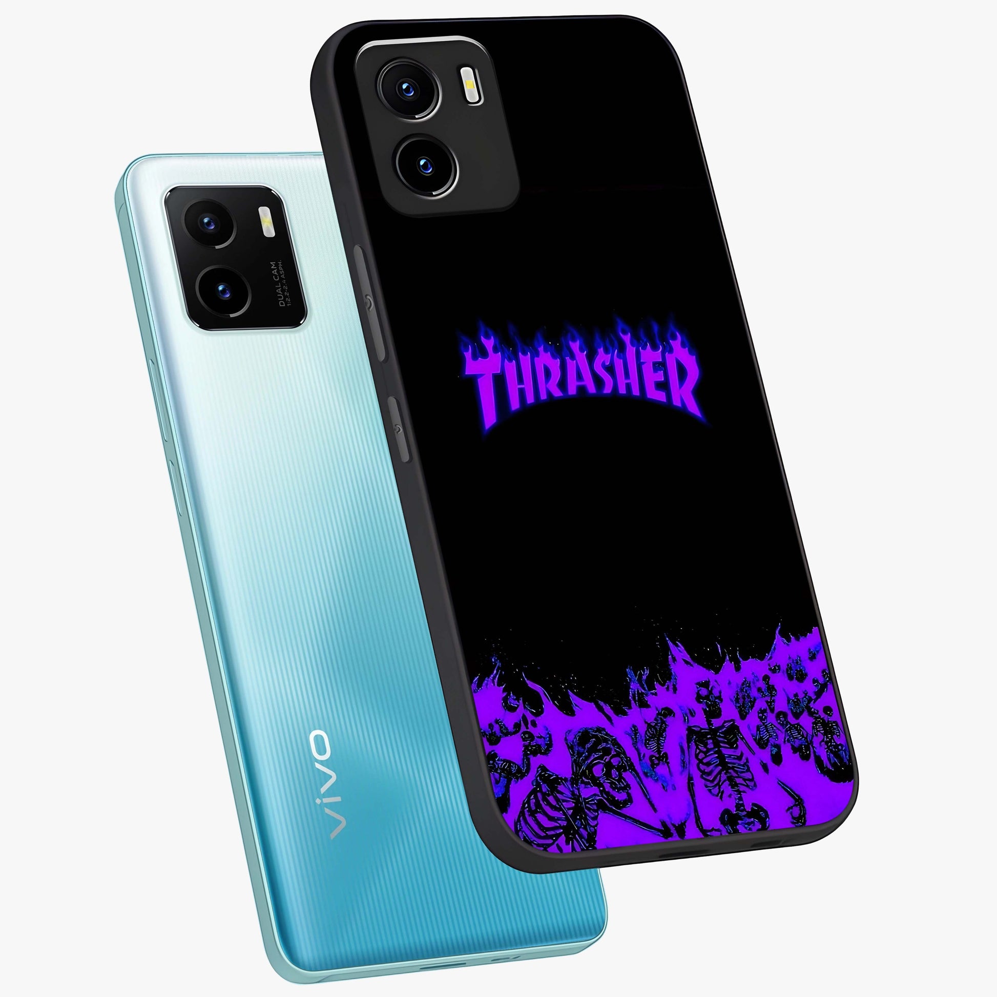 Neon Flame Riot Glass Case displayed in angled mockup highlighting glowing flame design with vibrant neon aesthetic.