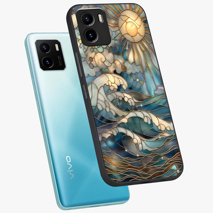 Oceanic Stained Printed Glass Case displayed in angled mockup highlighting colorful aquatic design with artistic aesthetic style.