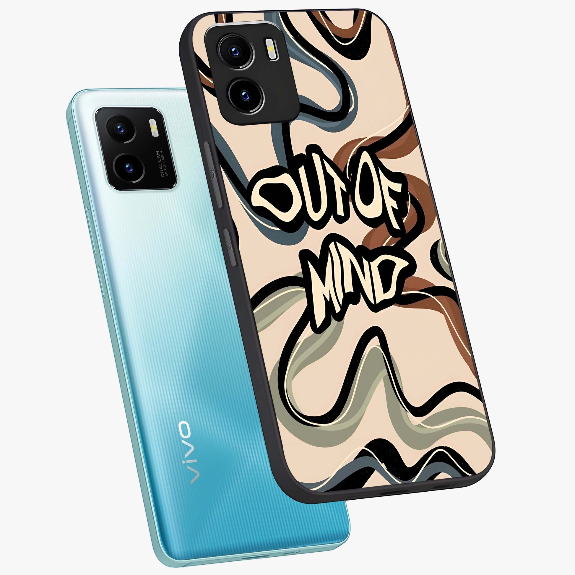 Out Of Mind Glass Case displayed in angled mockup highlighting bold statement design with modern artistic aesthetic.