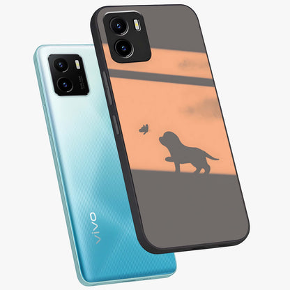 Puppy Shadow Art Glass Case displayed in angled mockup highlighting playful dog illustration with artistic shadow aesthetic.
